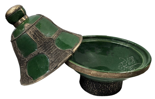 Green Vintage Ceramic Bowl with Metal Decor - CER-B023