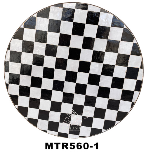 24 Inch Round Black and White Tile Table Tops - MTR560
