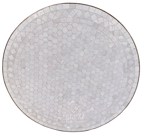 24 Inch Intricately Designed White Round Tile Table Top - MTR568