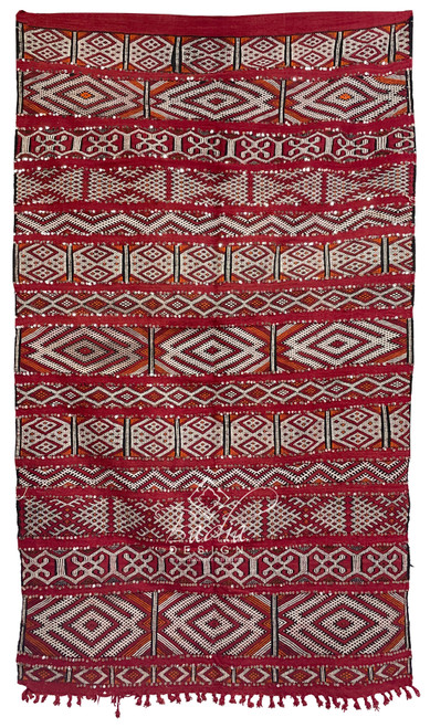 Red Moroccan Kilim Rug with Silver Sequin - R0241