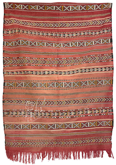 Red Multi-Color Moroccan Kilim Rug with Tribal Designs - R0248