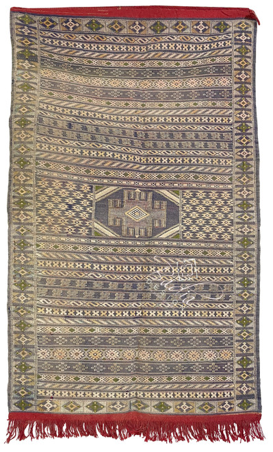 Small Olive Green Moroccan Kilim Rug - R0179