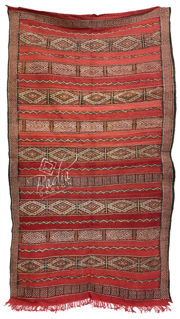 Long Red Multi-Color Moroccan Kilim Rug - R0182