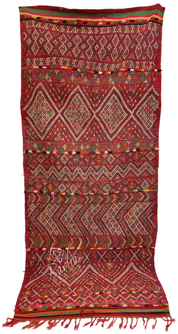 Long Red Multi-Color Handmade Moroccan Kilim Rug - R0273