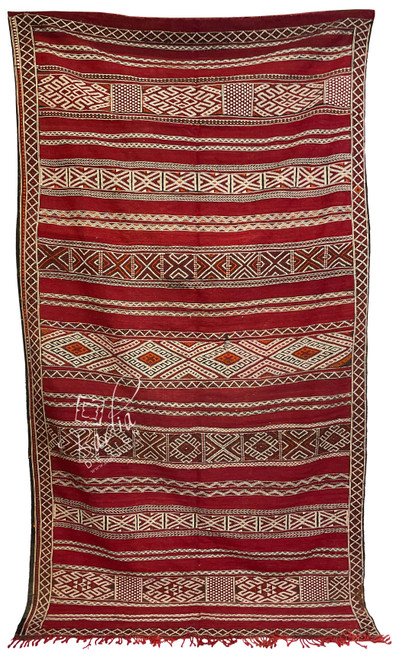 Red Multi-Color Kilim Rug with Tribal Designs - R0274