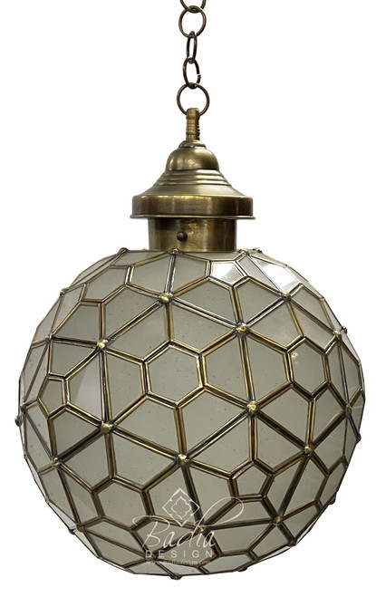 Round Hanging Brass Lantern with White Glass - LIG495