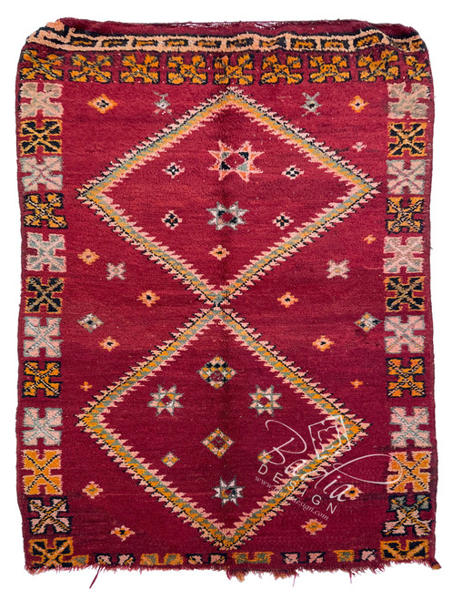 Red Rug with Multicolor Geometric Patterns - R0414