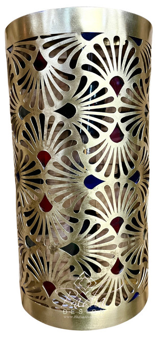 Intricately Designed Brass Wall Sconce with Multi-Color Glass Eyelets - WL264 Intricately Designed Brass Wall Sconce with Multi-Color Glass Eyelets - WL264