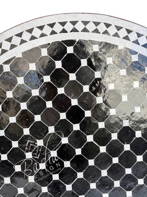 36 Inch Black and White Tile Table Top - MTR678