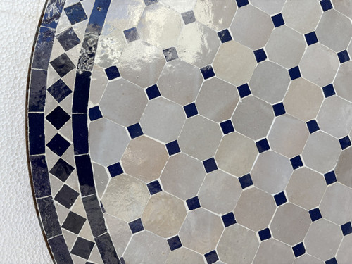 36 Inch Moroccan Blue and Beige Tile Table Top - MTR683