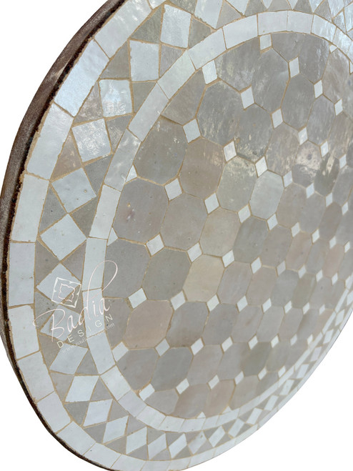 24 Inch Round Beige and Off-White Tile Table Top - MTR699 24 Inch Round Beige and Off-White Tile Table Top - MTR699