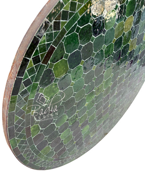 36 Inch Green Round Tile Table Top with Natural Shade Variations - MTR703 36 Inch Green Round Tile Table Top with Natural Shade Variations - MTR703