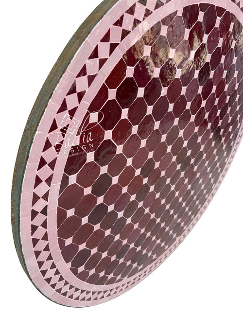 36 Inch Round Burgundy and Soft Pink Tile Table Top - MTR706 36 Inch Round Burgundy and Soft Pink Tile Table Top - MTR706