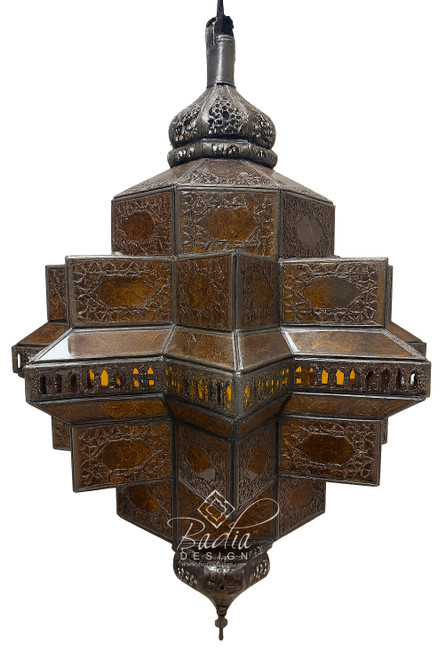 Large Amber Color Glass Lantern - LIG547 Large Amber Color Glass Lantern - LIG547