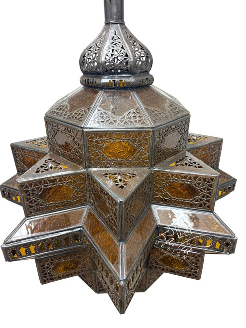 Large Amber Color Glass Lantern - LIG547 Large Amber Color Glass Lantern - LIG547