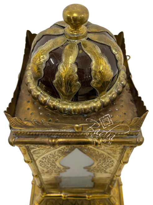 Tall Brass Floor Lantern with Burgundy Ceramic Decor - LIG555 Tall Brass Floor Lantern with Burgundy Ceramic Decor - LIG555