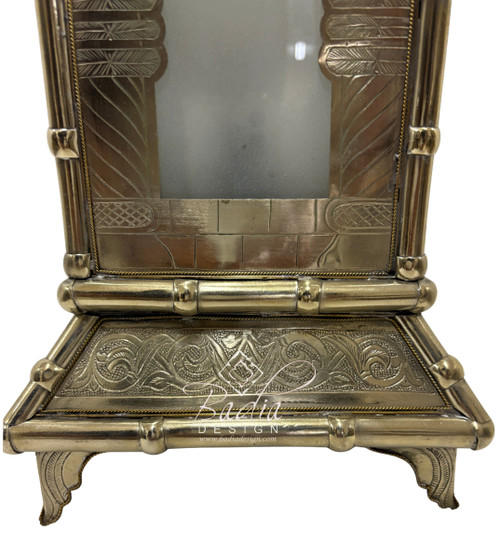Tall Brass Floor Lantern with Teal Ceramic Decor - LIG557 Tall Brass Floor Lantern with Teal Ceramic Decor - LIG557