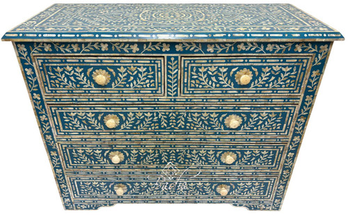 Teal Blue and Ivory Off-White Mother of Pearl Inlay Dresser - MOP-DR089 Teal Blue and Ivory Off-White Mother of Pearl Inlay Dresser - MOP-DR089