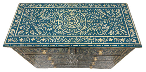 Teal Blue and Ivory Off-White Mother of Pearl Inlay Dresser - MOP-DR089 Teal Blue and Ivory Off-White Mother of Pearl Inlay Dresser - MOP-DR089