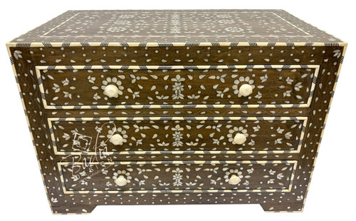 Deep Brown and Ivory Off-White Mother of Pearl Inlay Dresser - MOP-DR090 Deep Brown and Ivory Off-White Mother of Pearl Inlay Dresser - MOP-DR090
