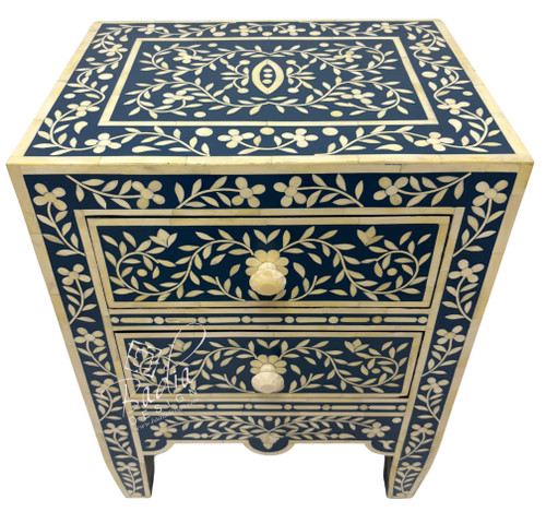 Blue and Off-White Camel Bone Nightstand - MB-CA085 Blue and Off-White Camel Bone Nightstand - MB-CA085
