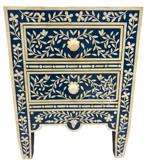 Blue and Off-White Camel Bone Nightstand - MB-CA085 Blue and Off-White Camel Bone Nightstand - MB-CA085