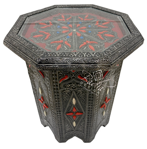 Octagon Shaped Metal and Bone Side Table with Glass Top - MB-ST071 Octagon Shaped Metal and Bone Side Table with Glass Top - MB-ST071