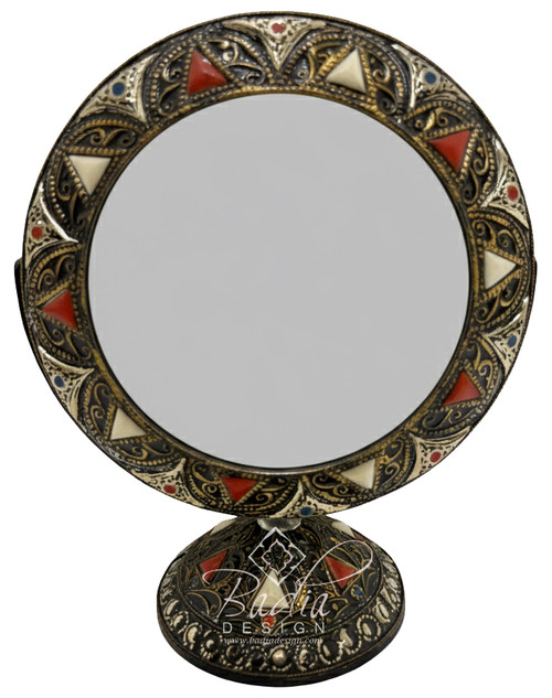 Metal and Bone Makeup Mirror on Stand - M-MB122 Metal and Bone Makeup Mirror on Stand - M-MB122