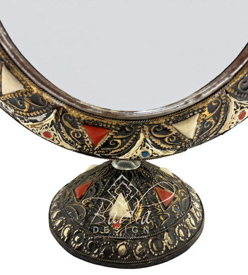 Metal and Bone Makeup Mirror on Stand - M-MB122 Metal and Bone Makeup Mirror on Stand - M-MB122
