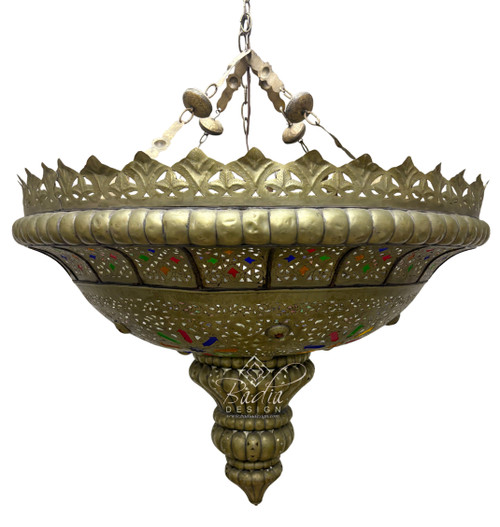 Vintage Brass Chandelier with Multi-Color Glass Eyelets - CH372 Vintage Brass Chandelier with Multi-Color Glass Eyelets - CH372