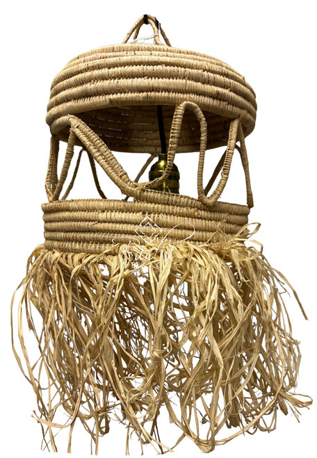 Handwoven Raffia Lantern with Fringe - RAF024