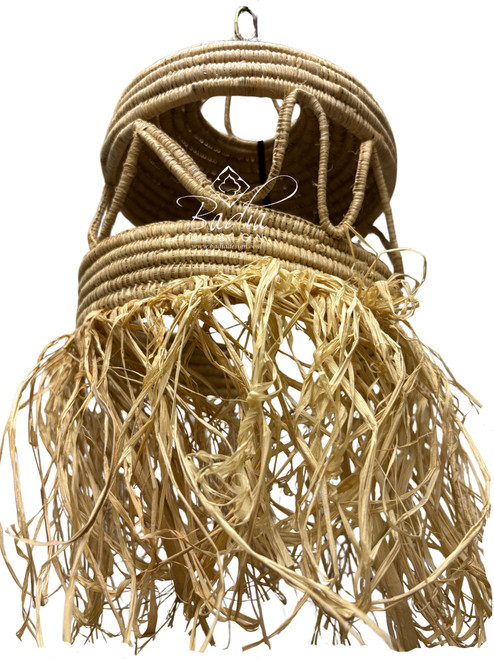 Handwoven Raffia Lantern with Fringe - RAF024