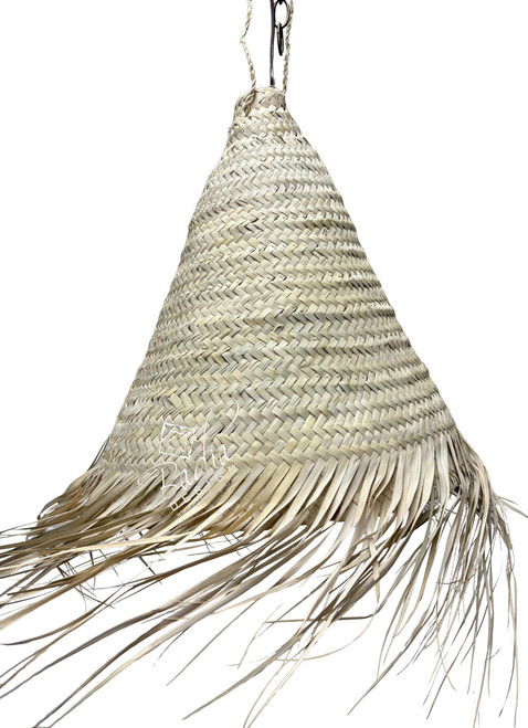 Hand Woven Cone Shaped Raffia Lantern with Fringe - RAF027