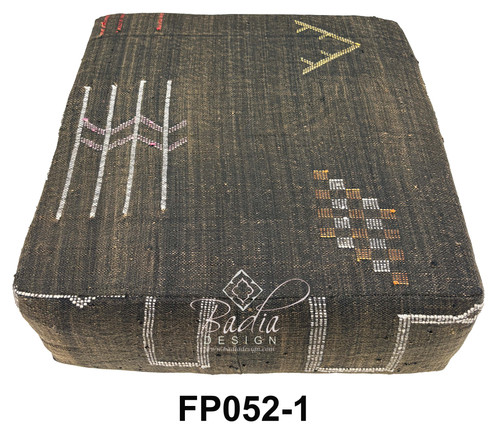 Dark Brown Kilim Floor Cushion with Geometric Accents - FP052