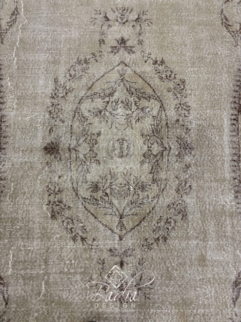85" W x 125" H - Faded Vintage Gray Rug with Geometric Designs - R0512