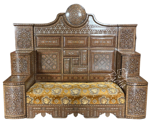 Mother of Pearl Inlay Throne Bench with Upholstered Seat - MOP-CH039