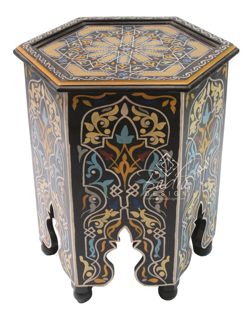 Hand Painted Hexagon Shaped Side Table - HP301