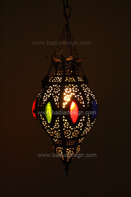 Brass Lantern with Multi-Color Glass - LL013