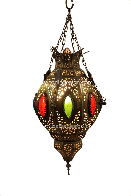 Brass Lantern with Multi-Color Glass - LL013