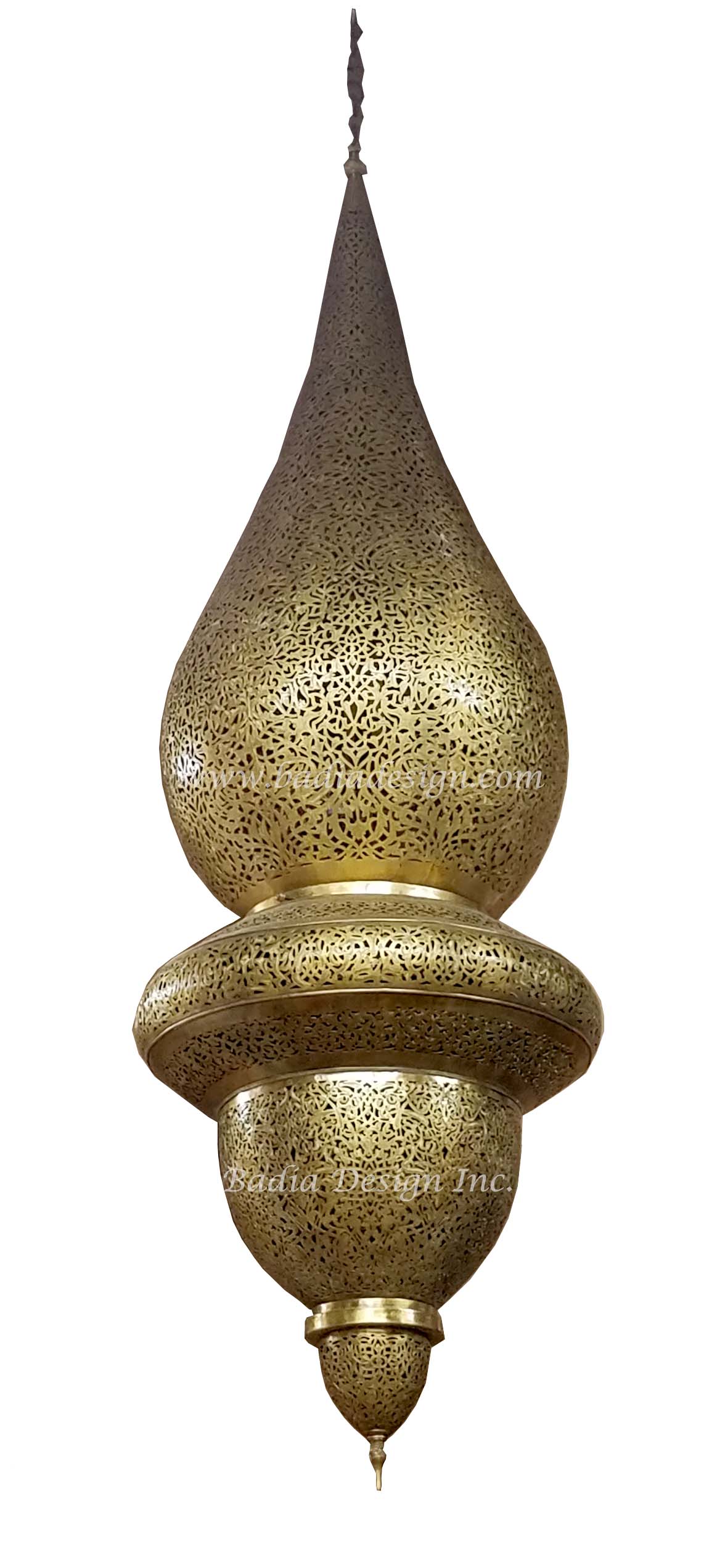 Moroccan Three Prong Beaded Brass Chandelier from Badia Design Inc.