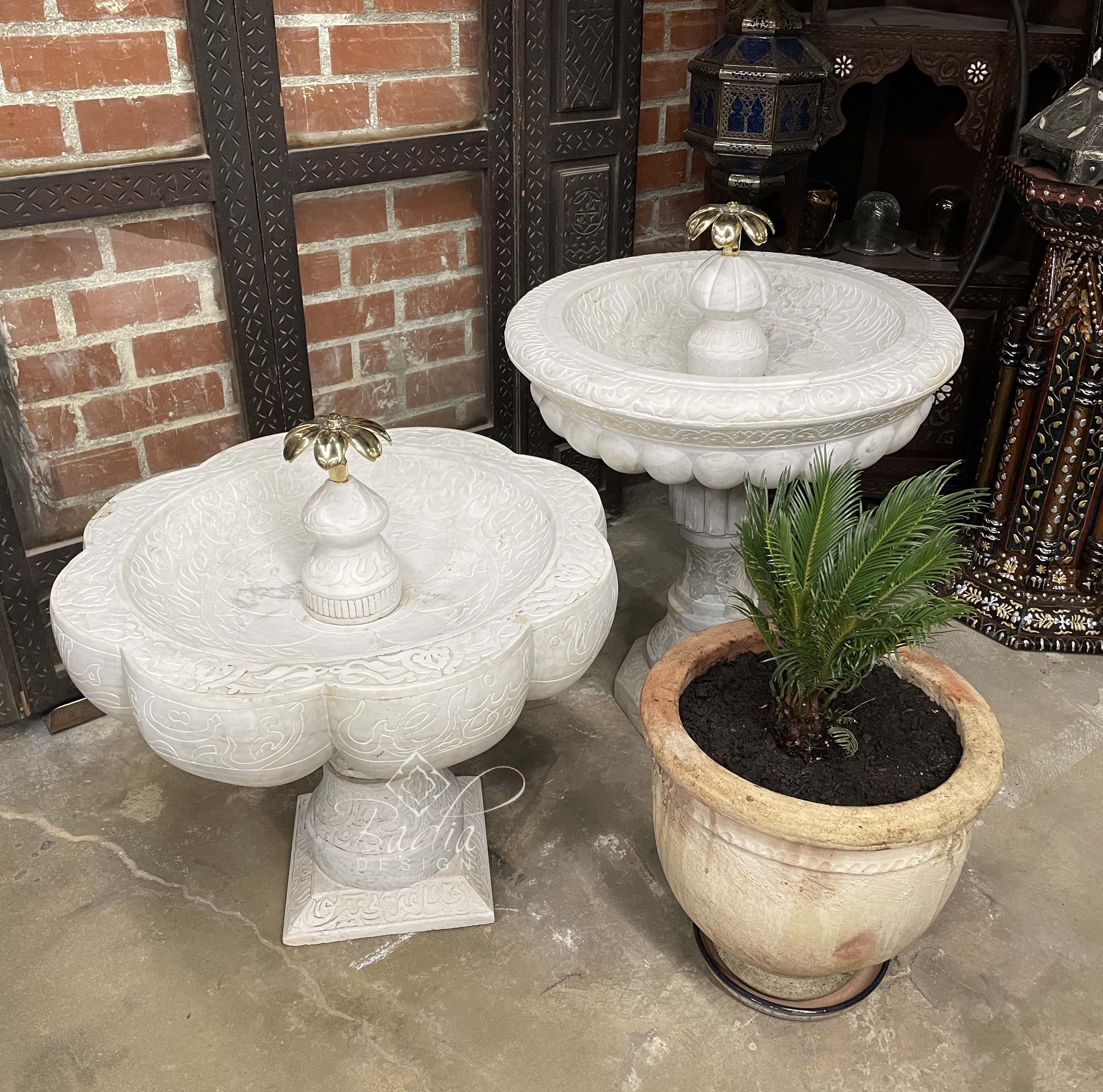 Upright Hand Carved Marble Water Fountain Imported from Morocco from