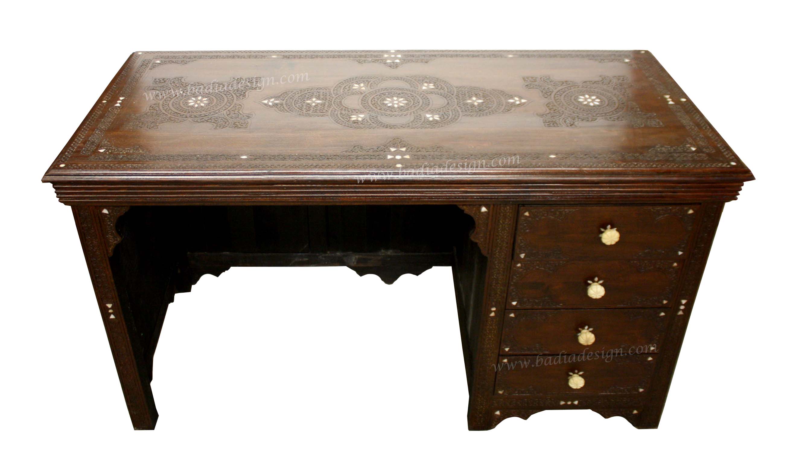 Moroccan Hand Carved Wooden Inlay Desk