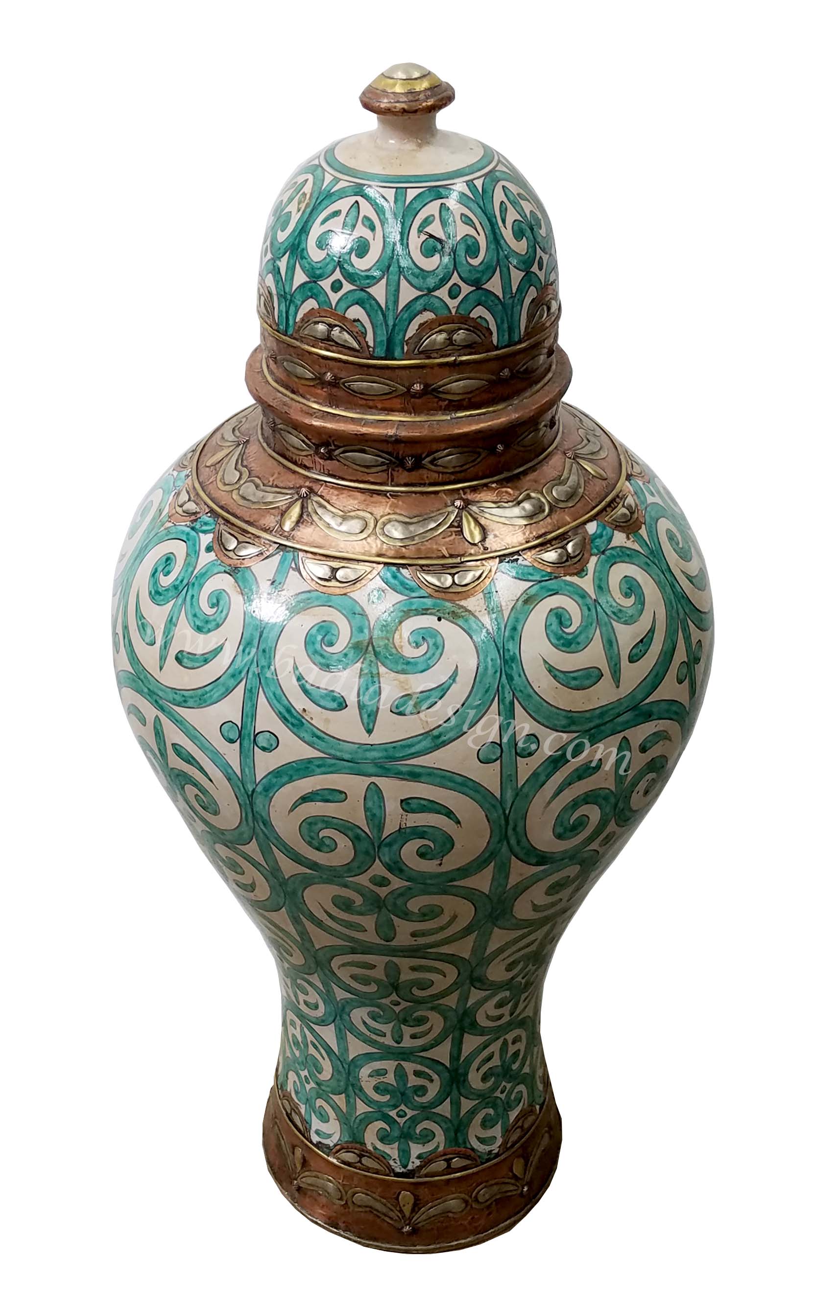 Green Moroccan Hand Painted Urn