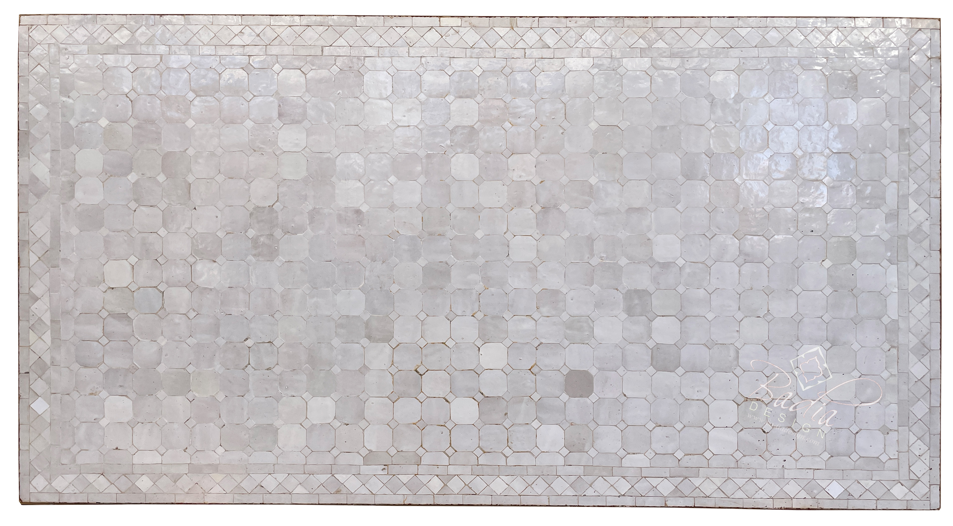 Moroccan Large White Rectangular Shaped Tile Table Top from Badia