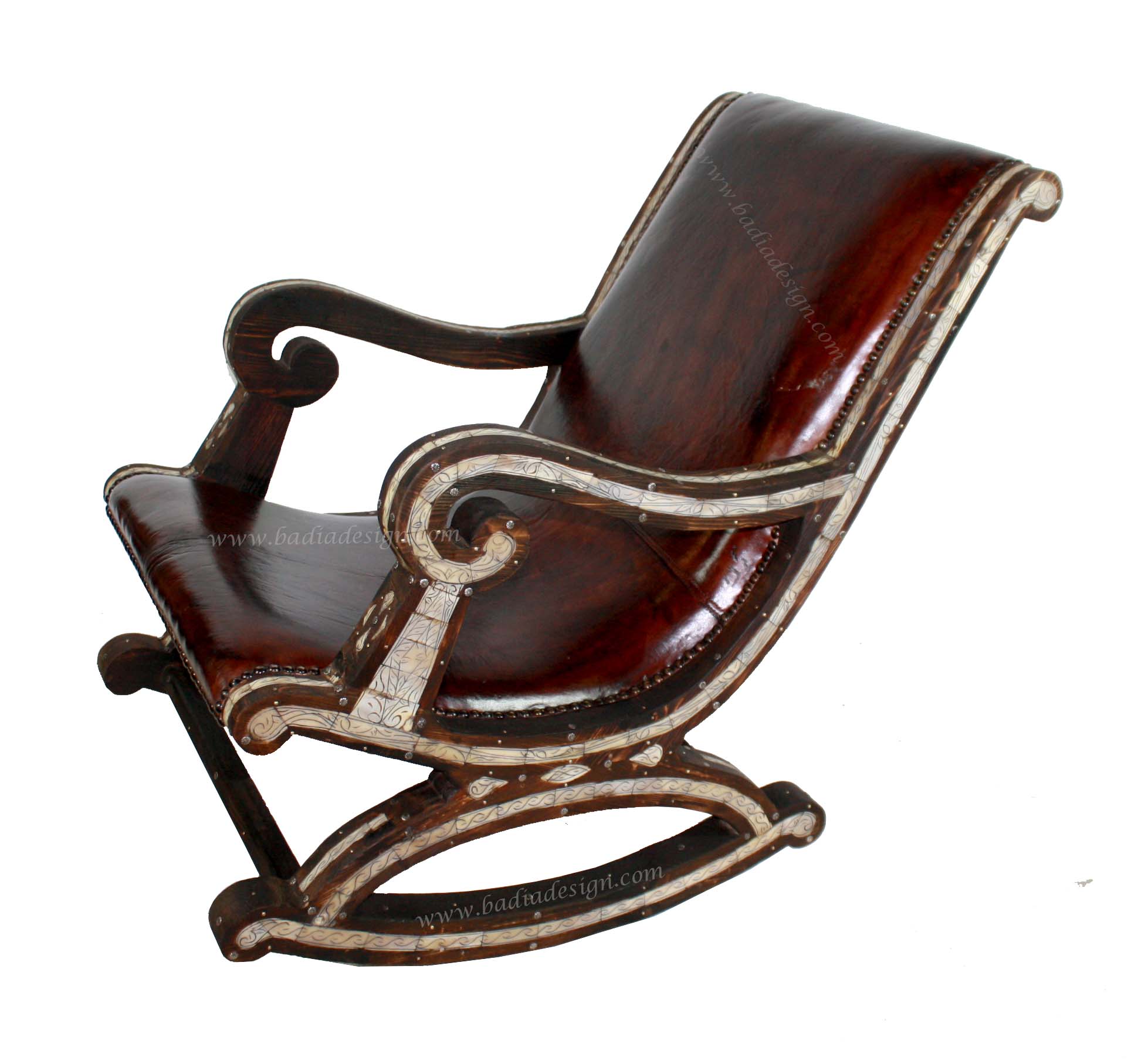 Moroccan Leather Chair with Metal and Bone