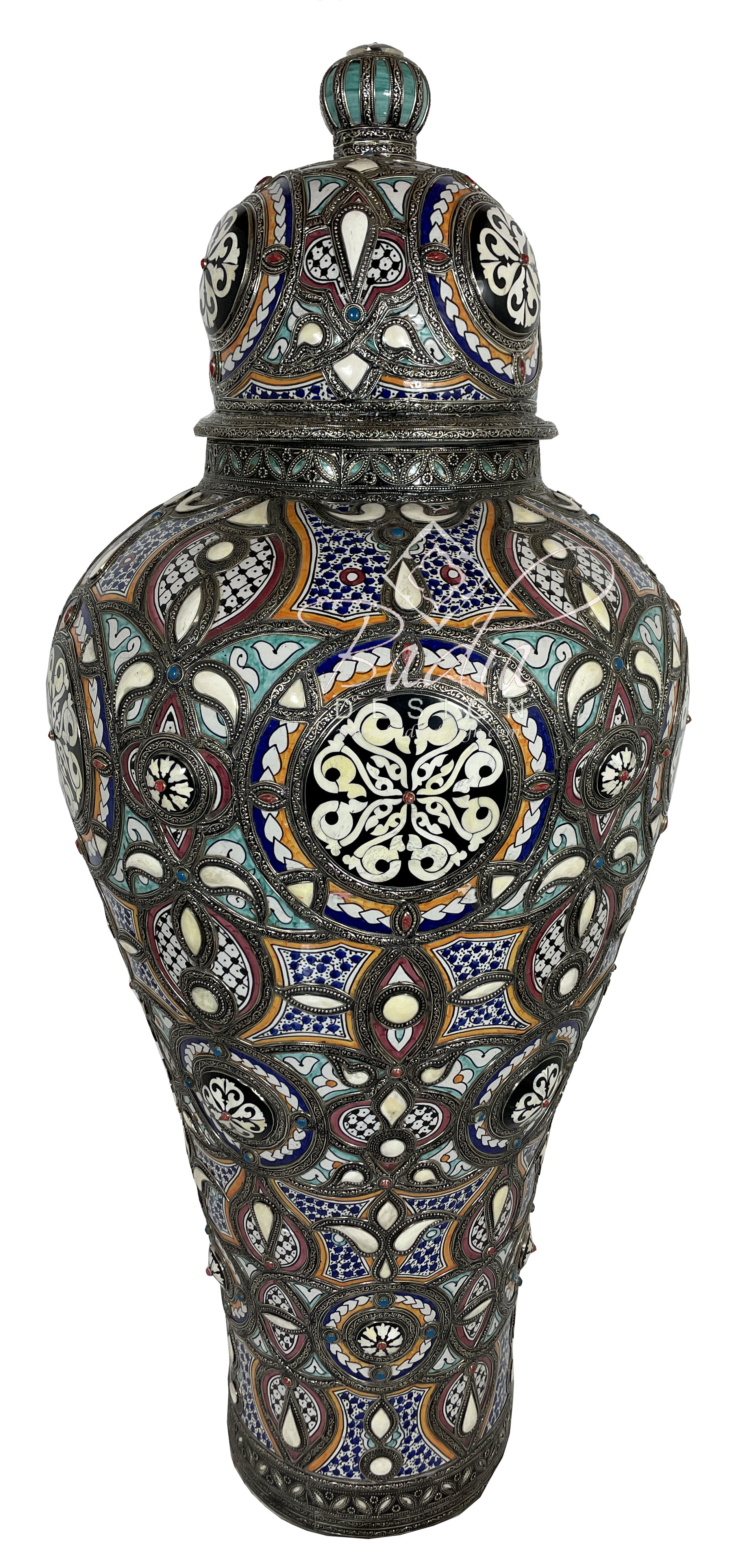 Moroccan Decorative Metal and Ceramic Tea Pot from Badia Design Inc.