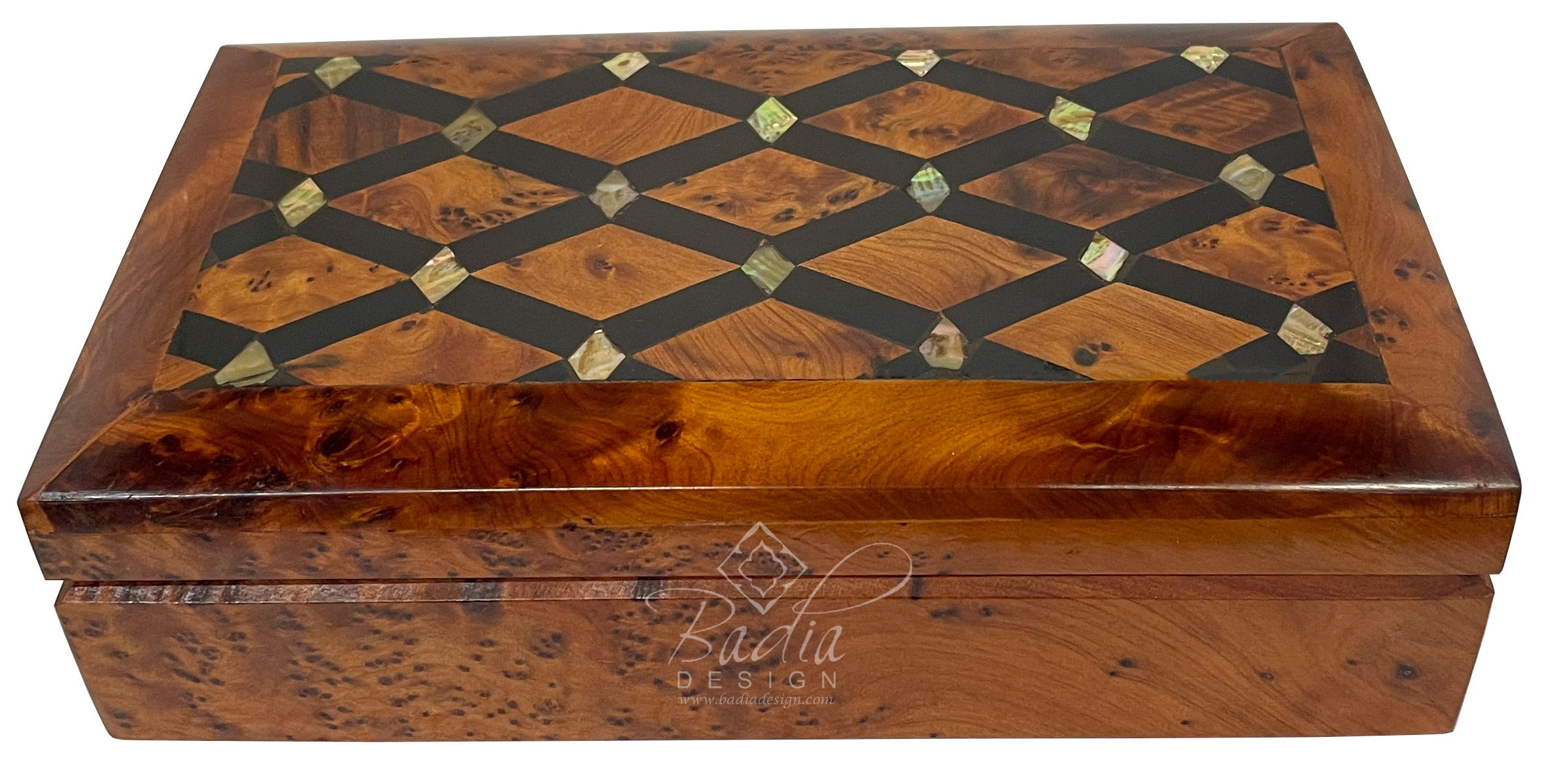 Moroccan Thuya Jewelry Box with Mother of Pearl Inlay from Badia 