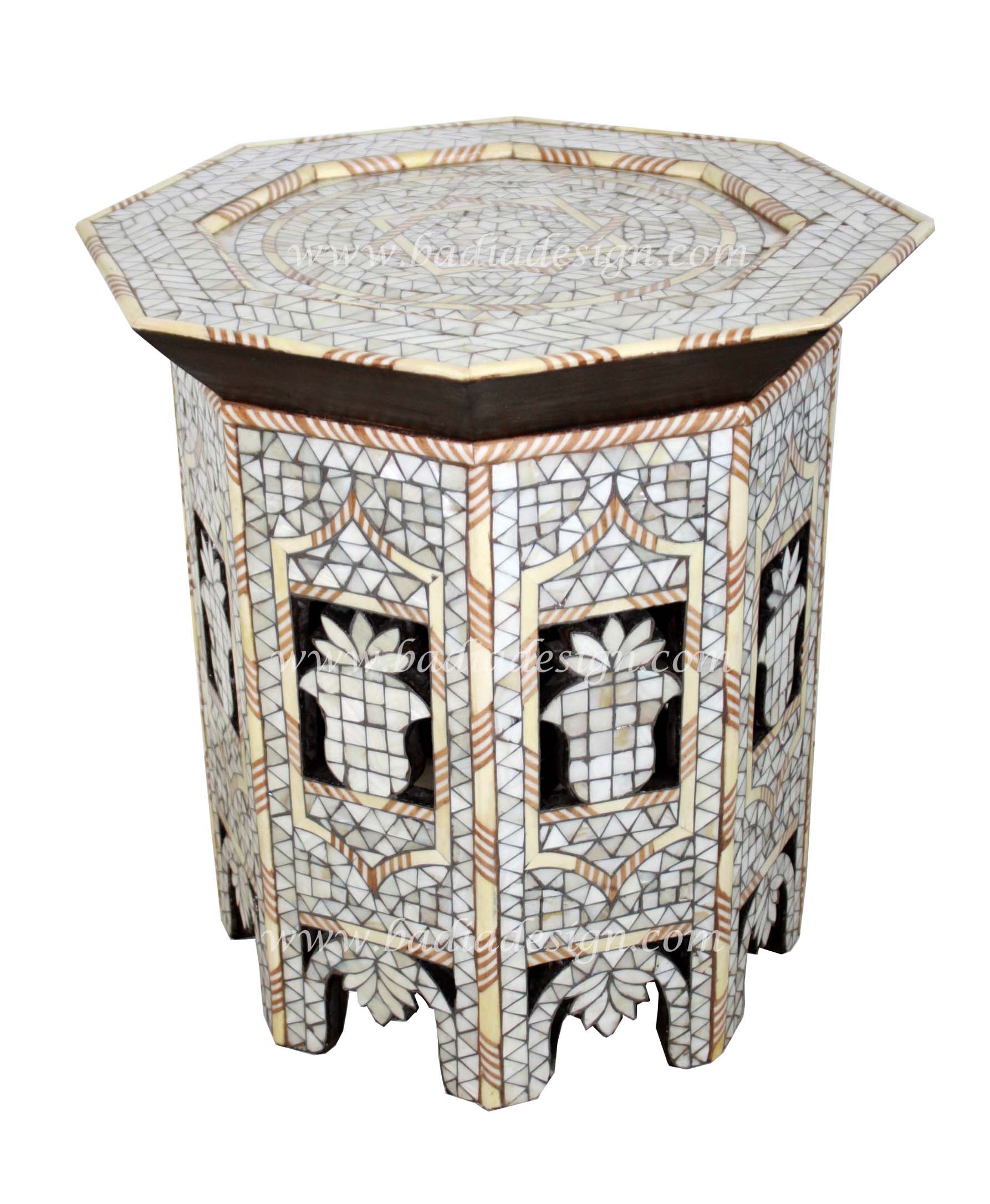 Moroccan White Mother of Pearl Side Table