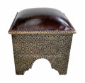 Metal and Brown Leather Ottoman - ML-CH012