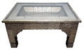 Carved Metal Coffee Table with Glass Top - BR-ST011